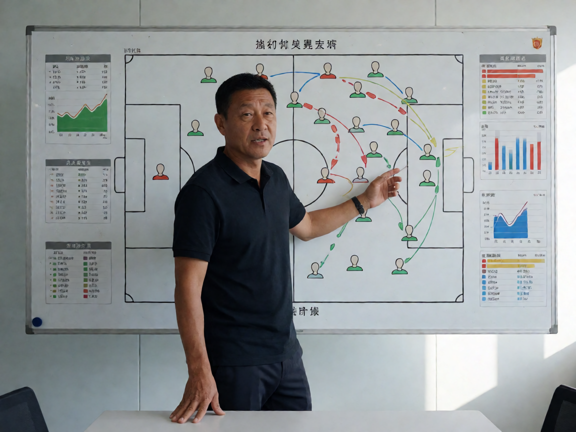 足球教练战术板上展示的比赛战术布置和球员位置安排